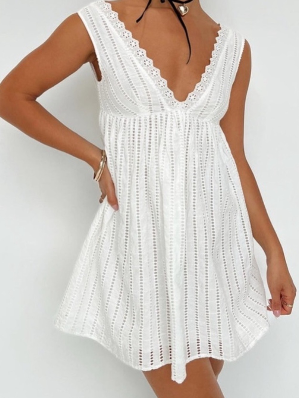 NWOT Princess Polly White Eyelet Cotton Mini Dress US 2